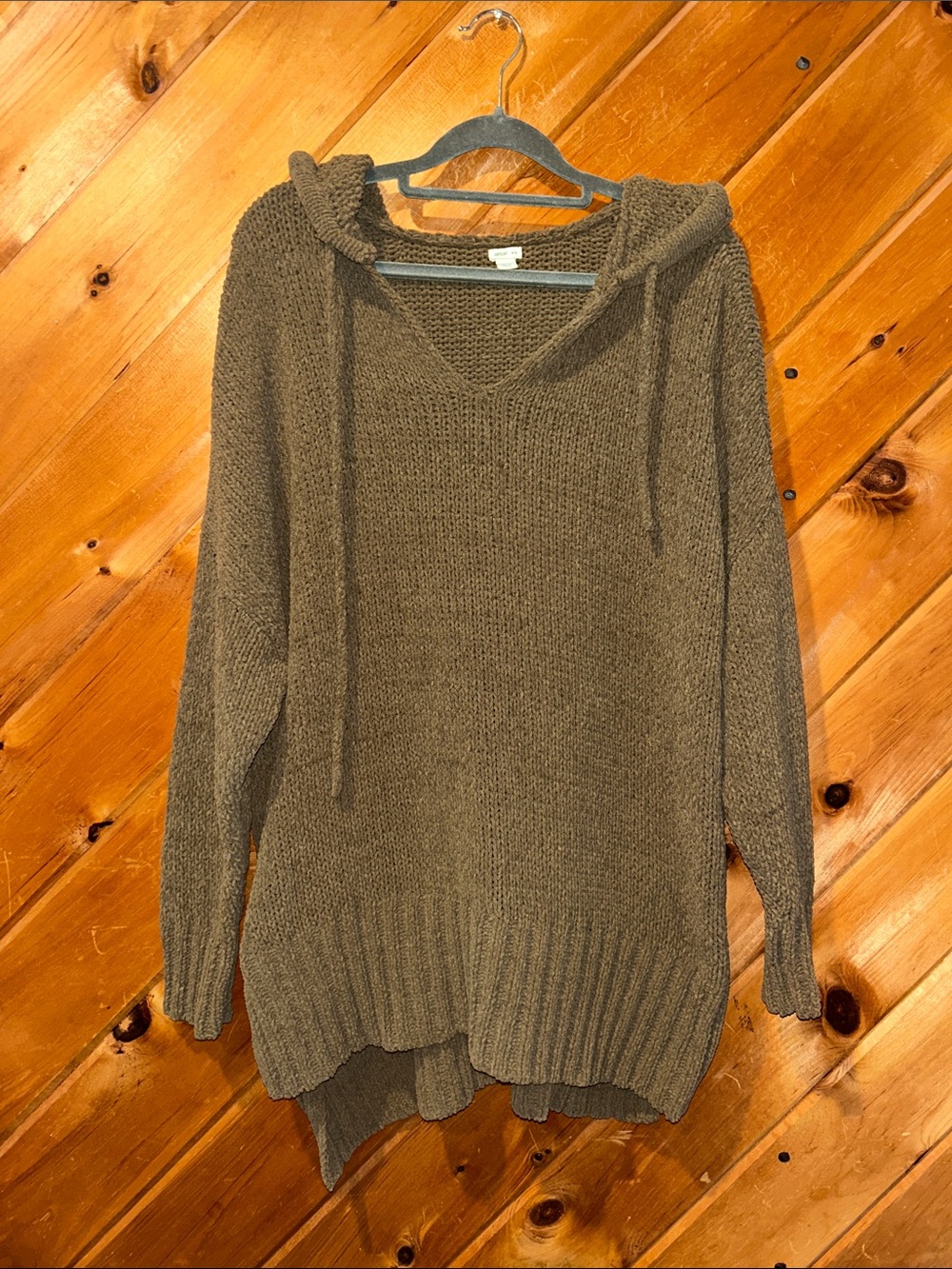 Aerie chenille chunky knit brown green oversized hoodie sweater - Picture 2 of 5